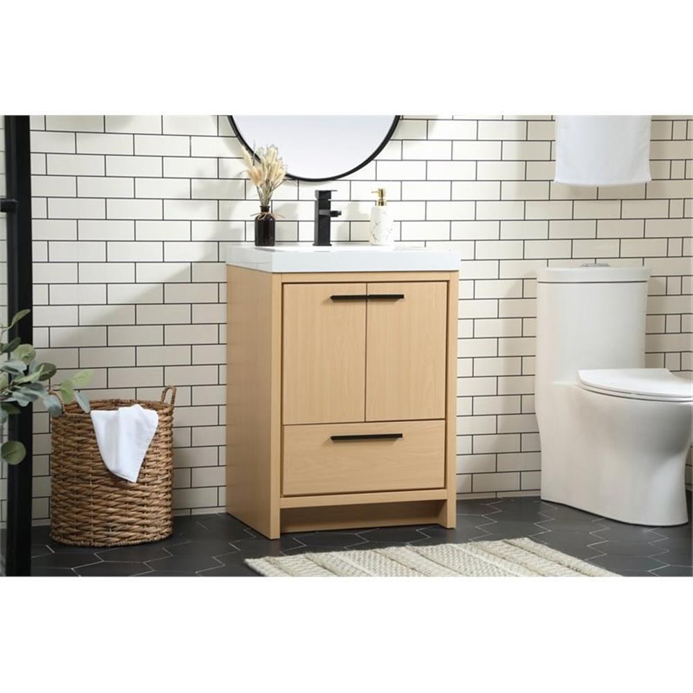 Elegant Decor Wyatt 24″ Aluminum Alloy and MDF Single Bathroom Vanity in Maple