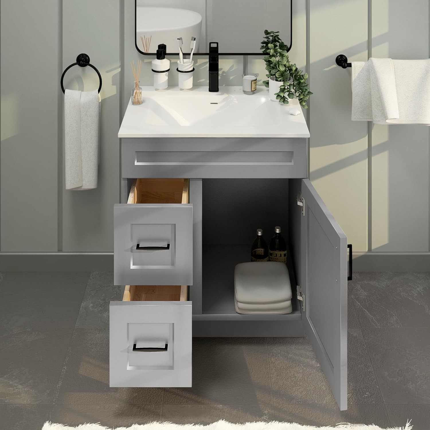 30″ Light Grey Shaker Sink Base Vanity Cabinet with Drawer – RTA
