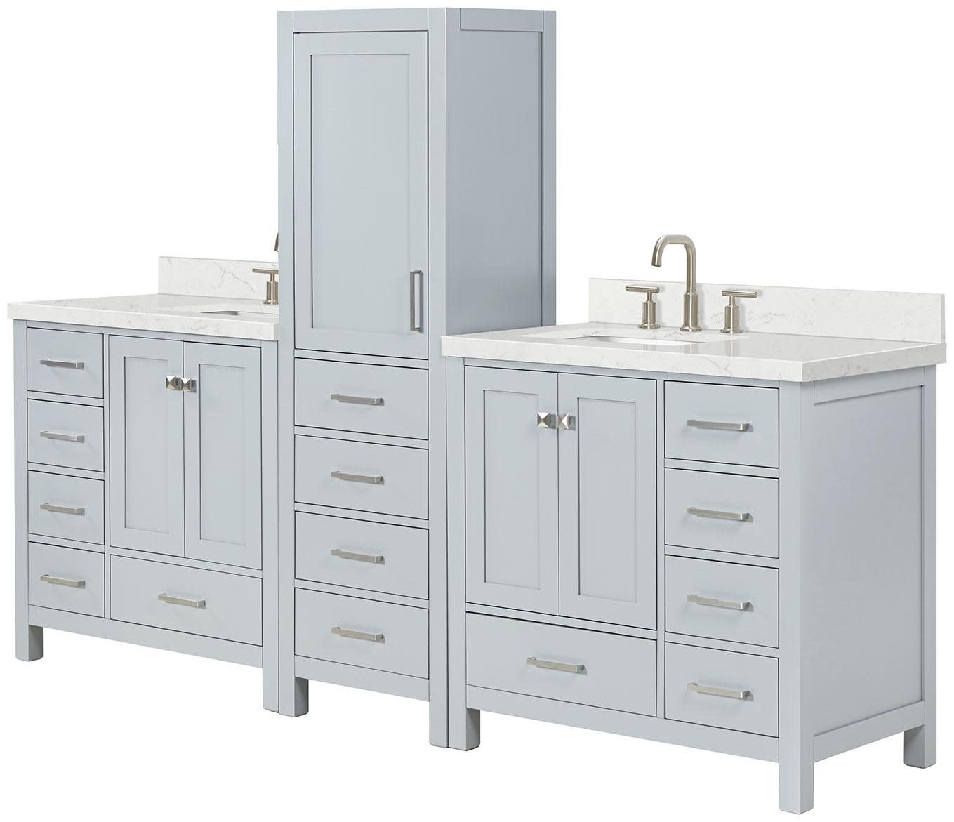 Ariel A92CQRVO Cambridge 92″ – Grey / Carrara White Quartz Top / Brushed Nickel