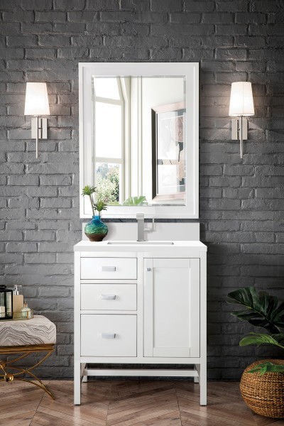 30″James Martin Addison E444-V30-GW-1WZ Vanity Cabinet Single Hole White ZeusTop