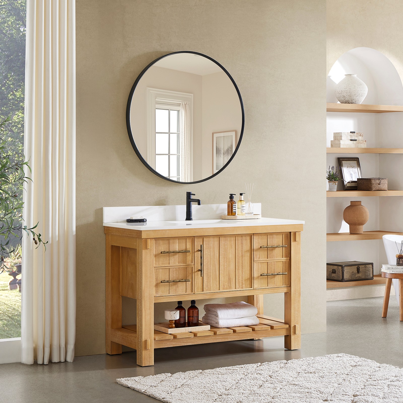 Paris 48″ Single Bath Vanity in Acacia Classic Grey with White Quartz Stone Top