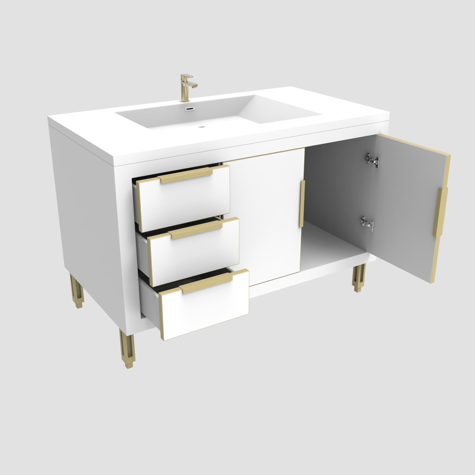 36″ Bathroom Vanity Cabinet with Acrylic Sink, Aluminum Alloy Frame, 3 Drawers