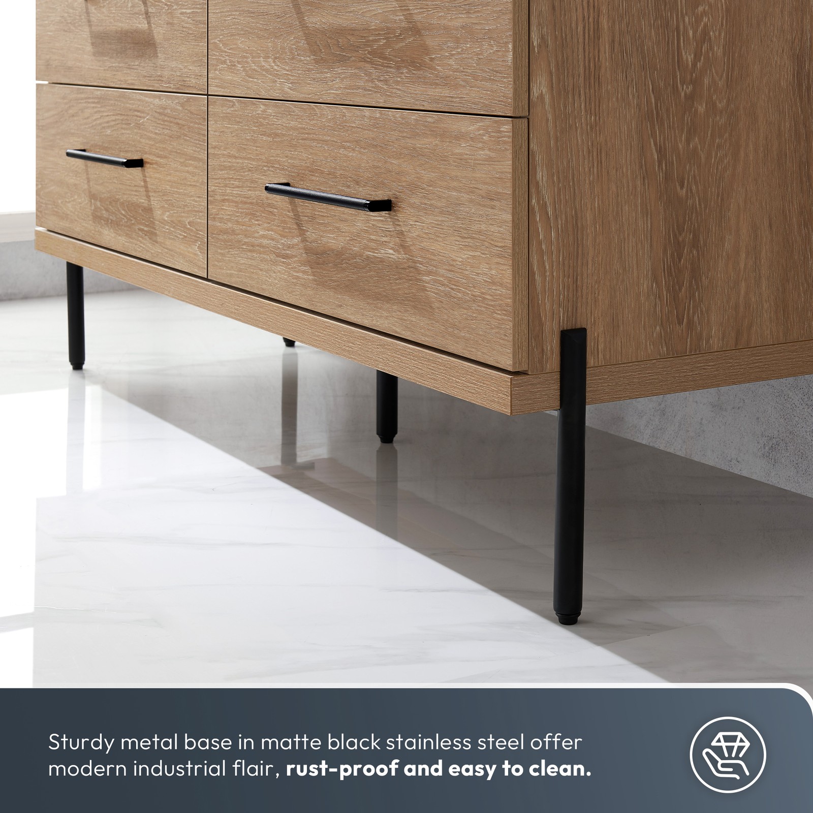Trento 72″ Double Bath Vanity with Black Sintered Stone Top with Concrete Sink