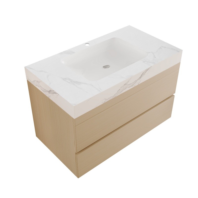29.9″ Modern Floating Bathroom Vanity with Faux Marble Top and Ceramic Sink