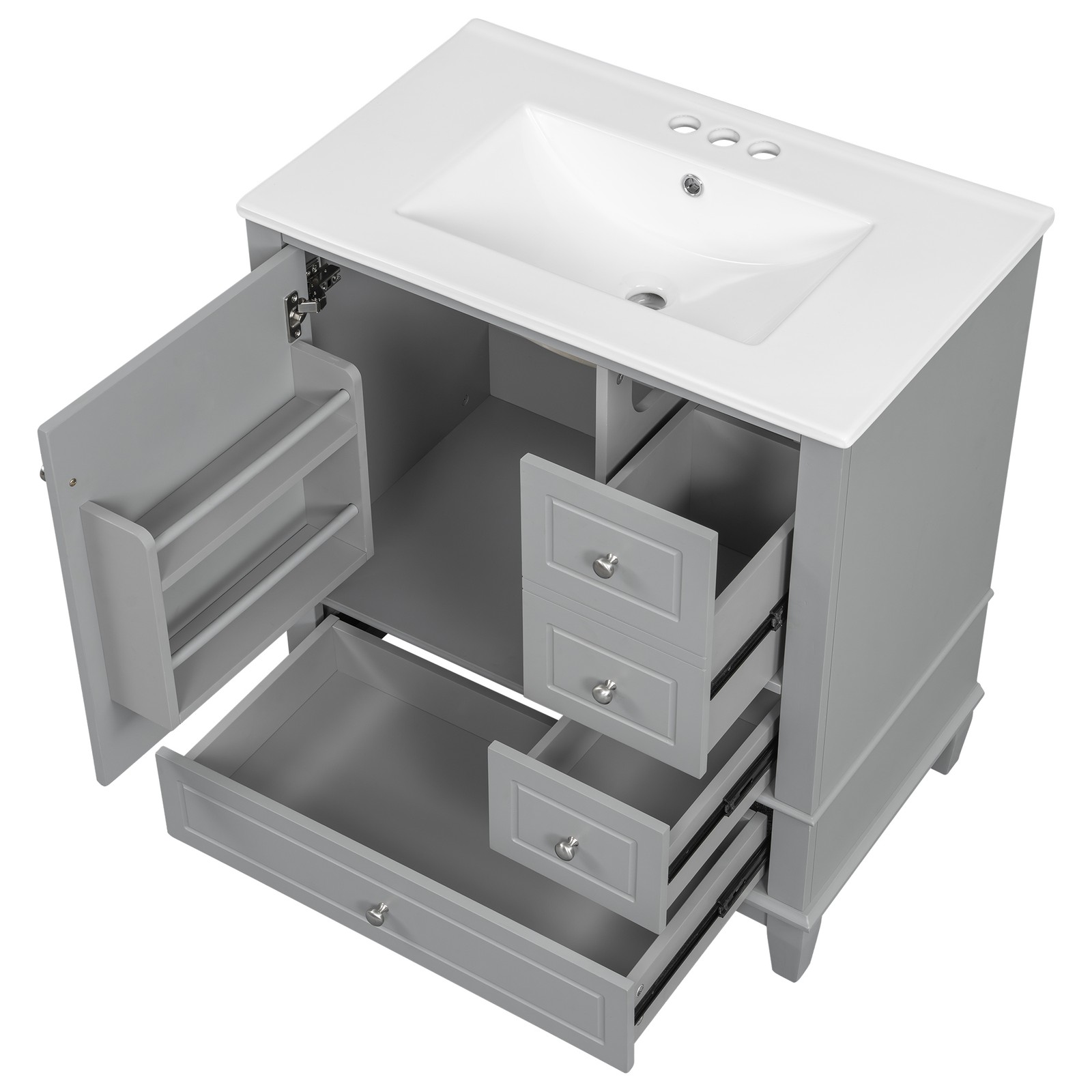 30″ Bathroom Vanity with Sink, Soft Close Door, Grey