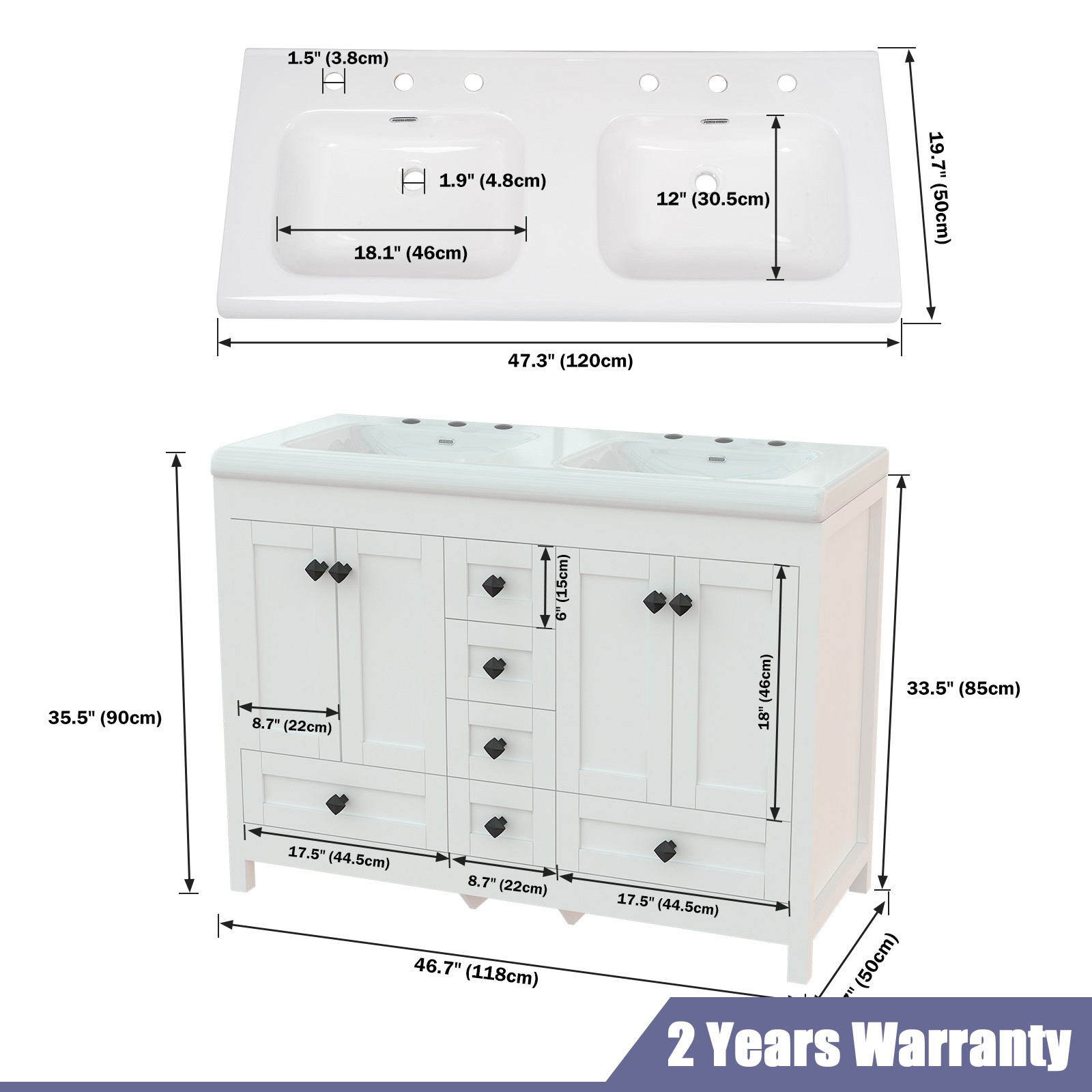 47inch Bathroom Vanity Bathroom Storage Cabinet With Double Ceramic Sink