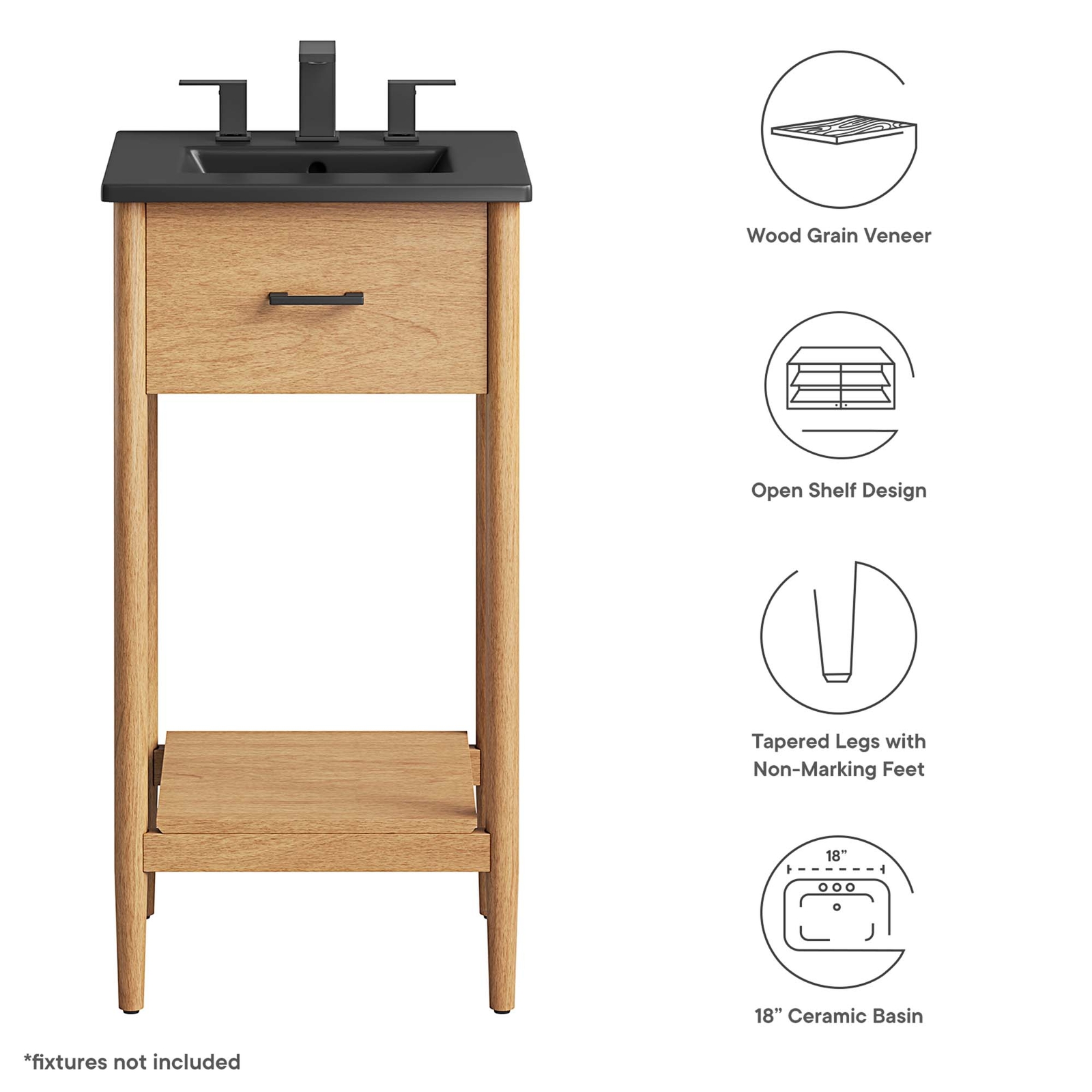 Zaire 18″ Bathroom Vanity in Natural Black