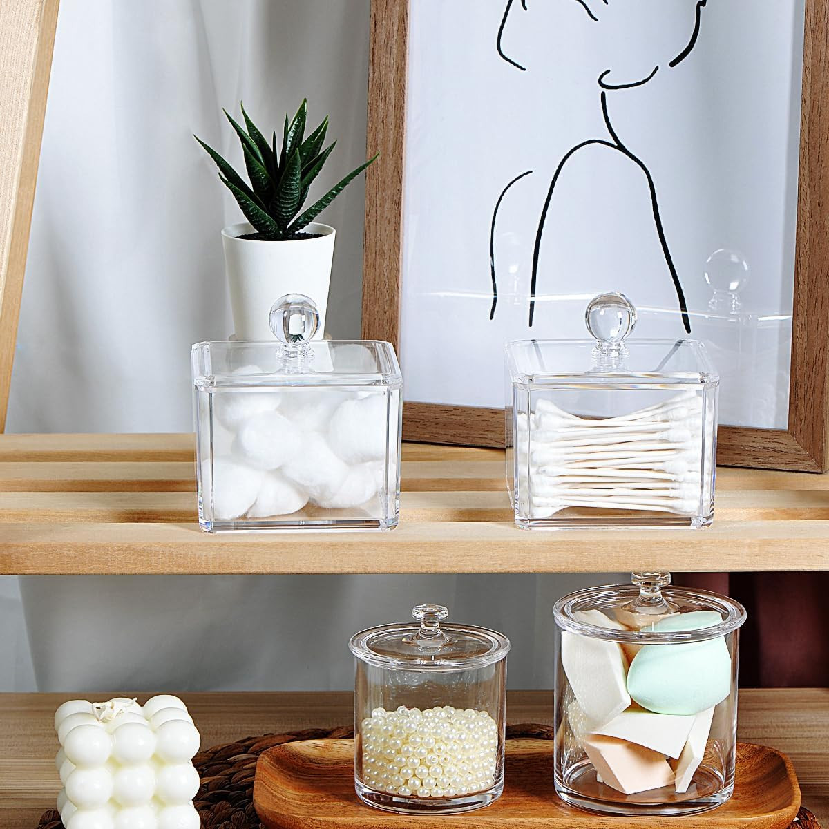 Modern Square Qtip Holder Acrylic Bathroom Vanity Countertop Storage Organizer C
