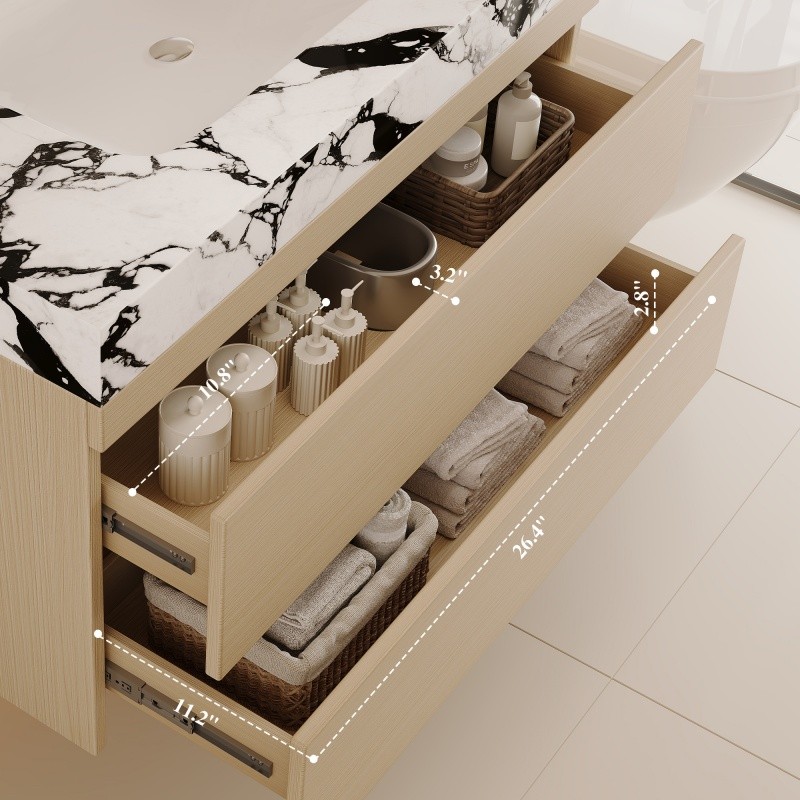 29.9″ Modern Floating Bathroom Vanity with Faux Marble Top and Ceramic Sink