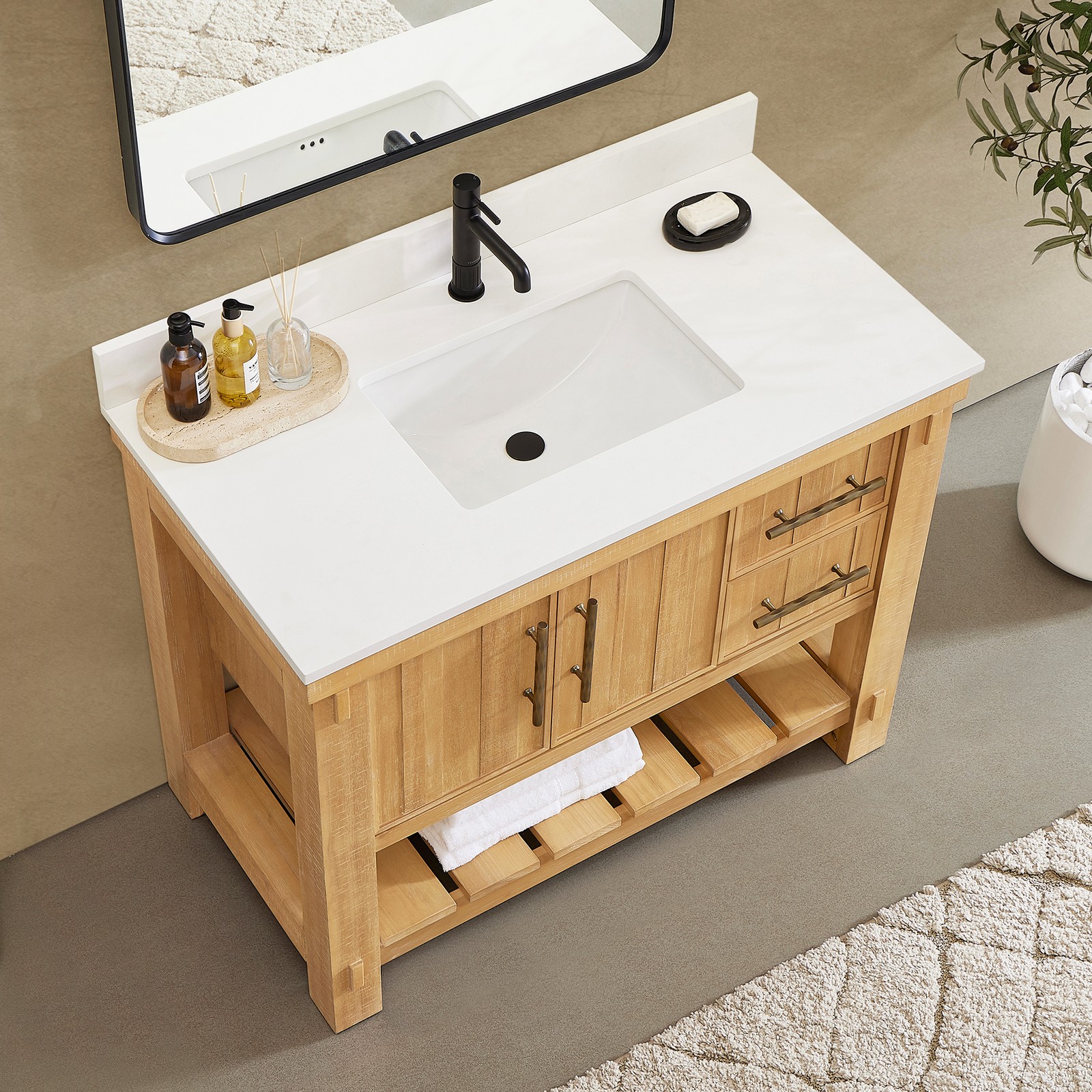 Paris 42″ Single Bath Vanity in Acacia Classic Grey with White Quartz Stone Top