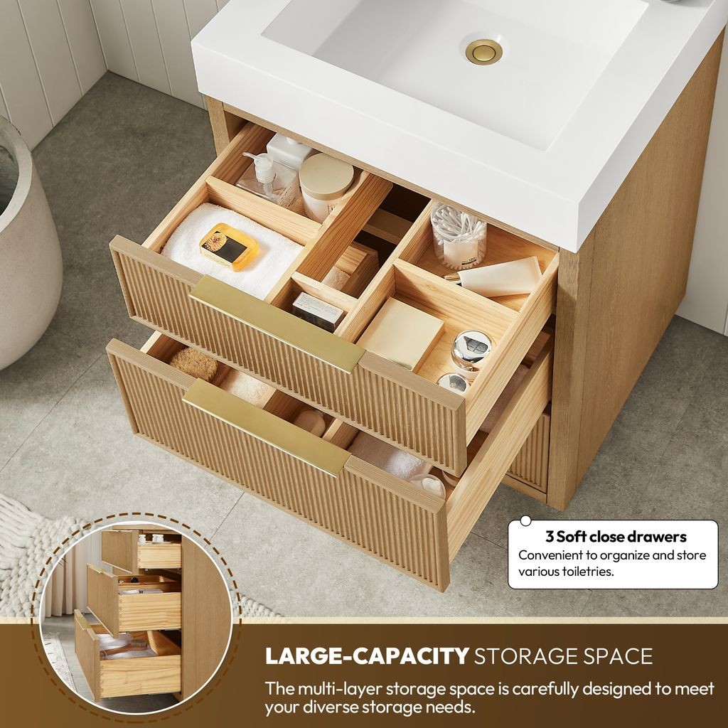 Hohhot 24″ Single Bath Vanity in Washed Ash Grey with White Stone Top