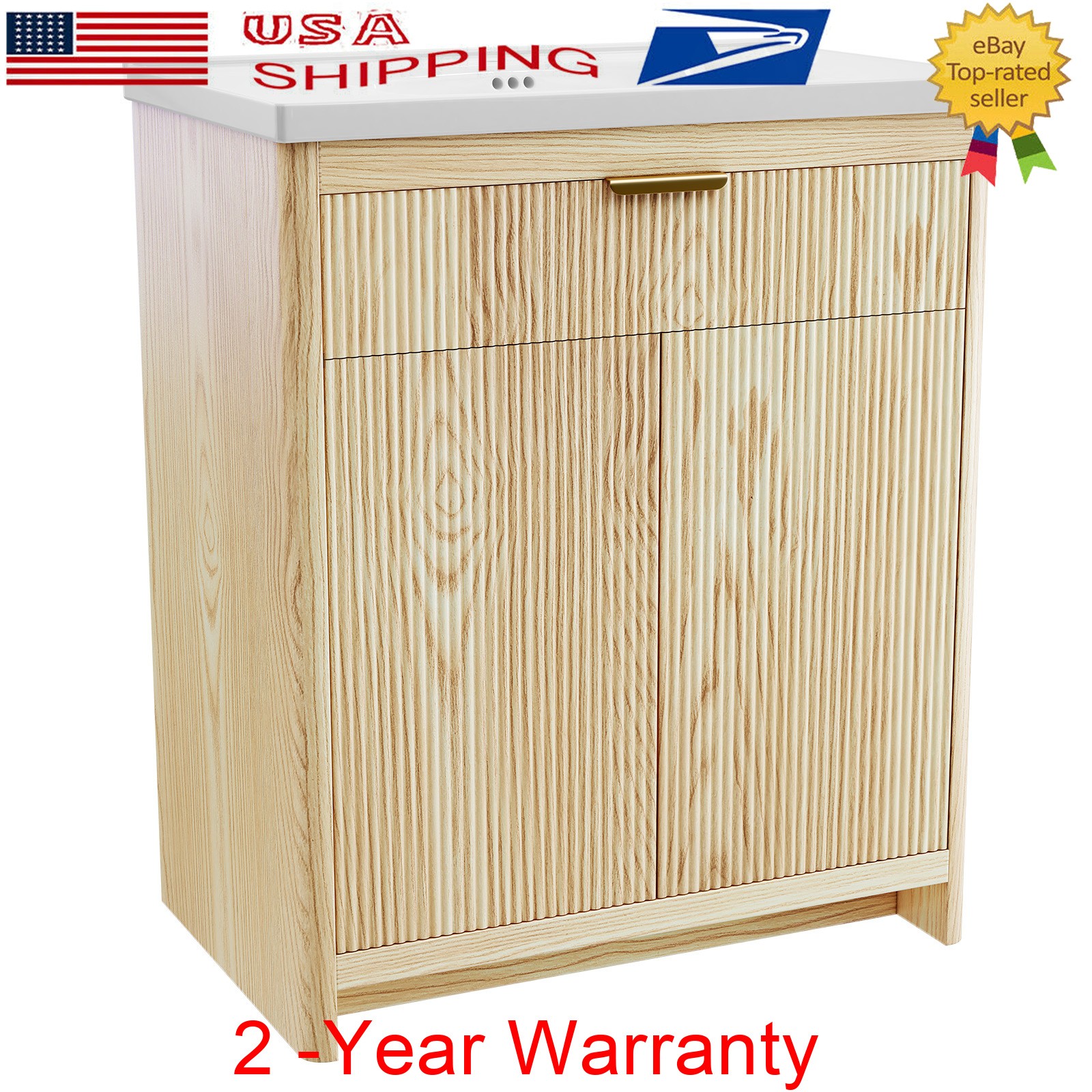 31″ Bathroom Vanity w/Ceramic Sink Modern Freestanding Vanity Cabinet w/ 2 Doors