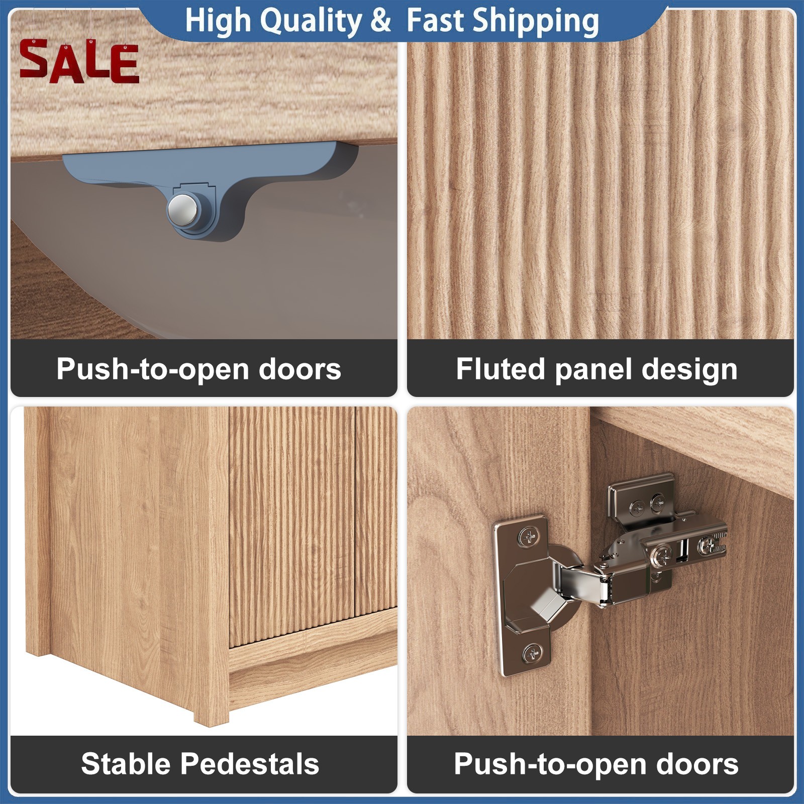 47″ Large Bathroom Vanity Double Ceramic Sink Freestanding Cabinet Storage