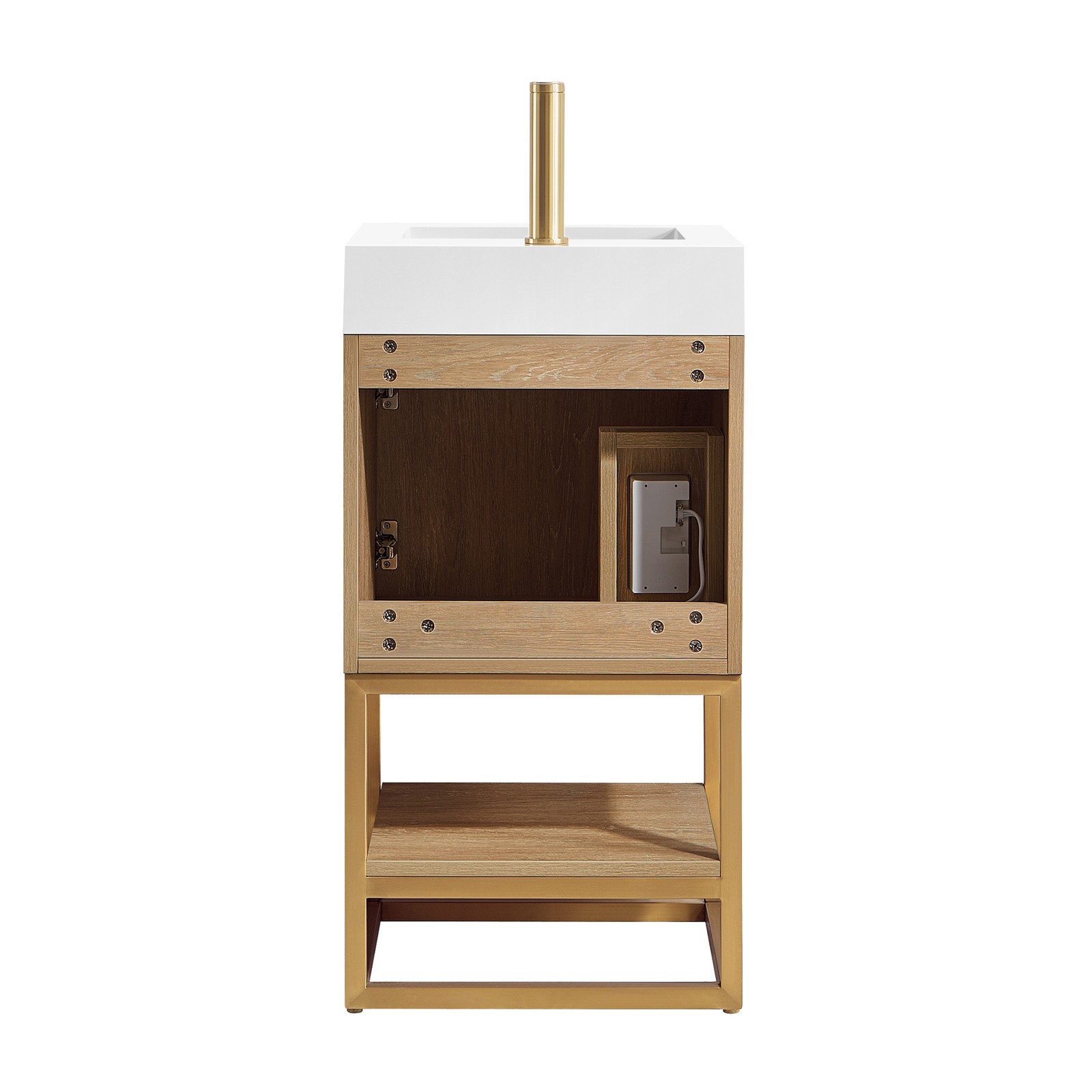 Vinnova Alistair 18″ White Stone Top Single Vanity in Oak without Mirror