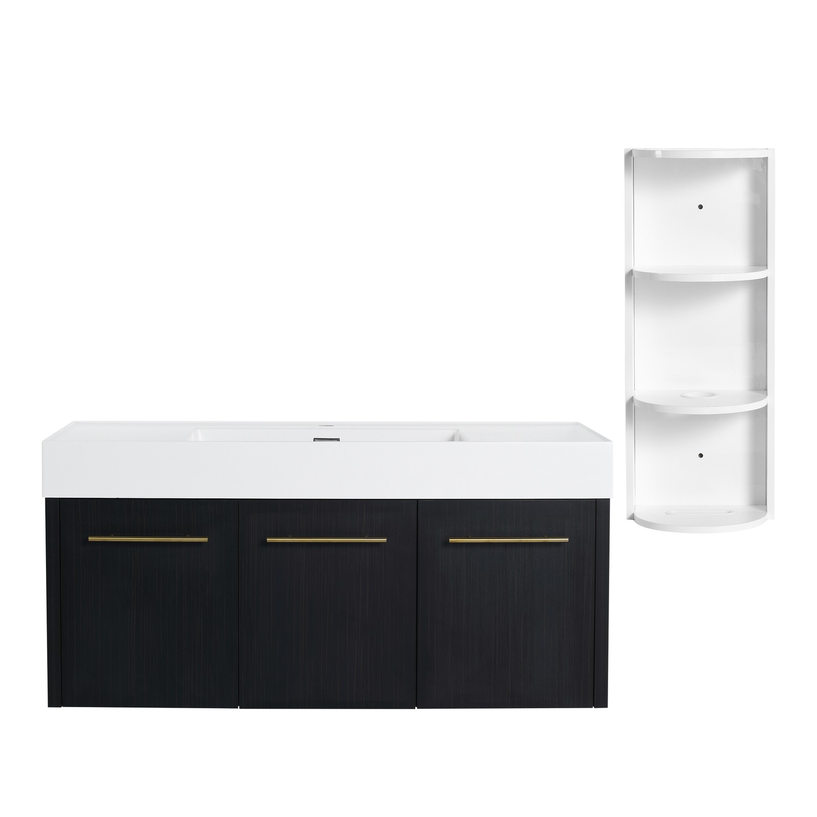 48 Inch Plywood Wall-Mounted Bathroom Vanity with Resin Sink + Side Storage Rack