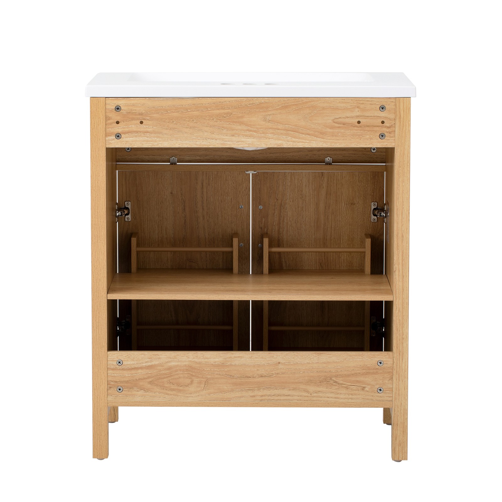 30″ Bathroom Vanity with Resin Sink, Modern Wood Frame Bathroom Sink Cabinet