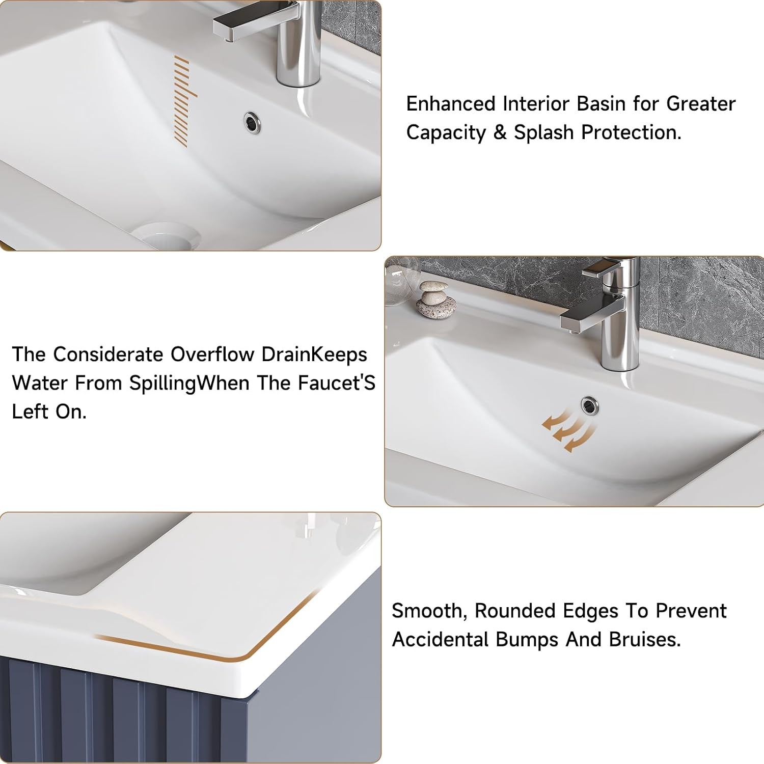 24 Inch Bathroom Vanity W/ Sink Combo Floating Bathroom Vanity W/ 2 Fluted