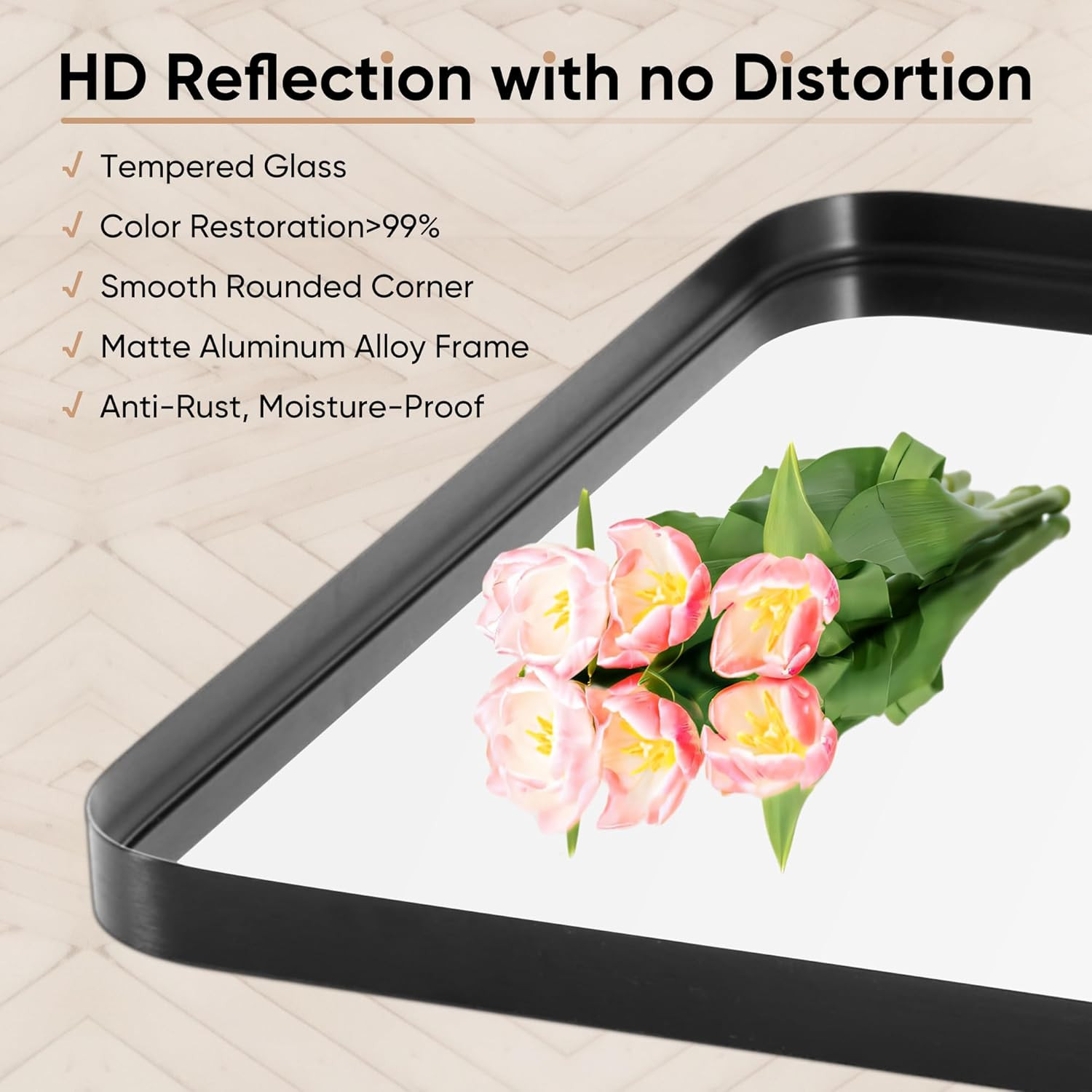 Black Metal Framed Vanity Rounded Rectangle Bathroom Mirrors for over Sink Wall,