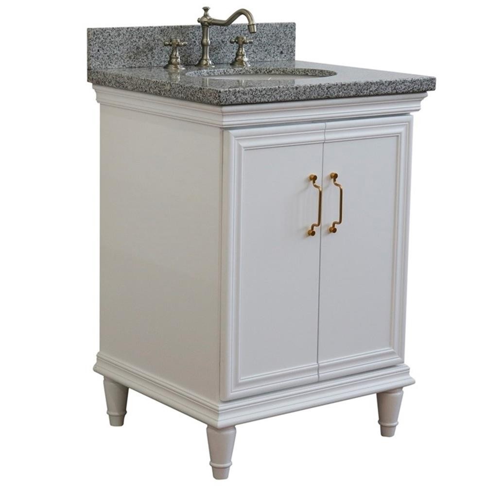 25 in. Single Wooden Vanity White with Gray Granite Oval Sink