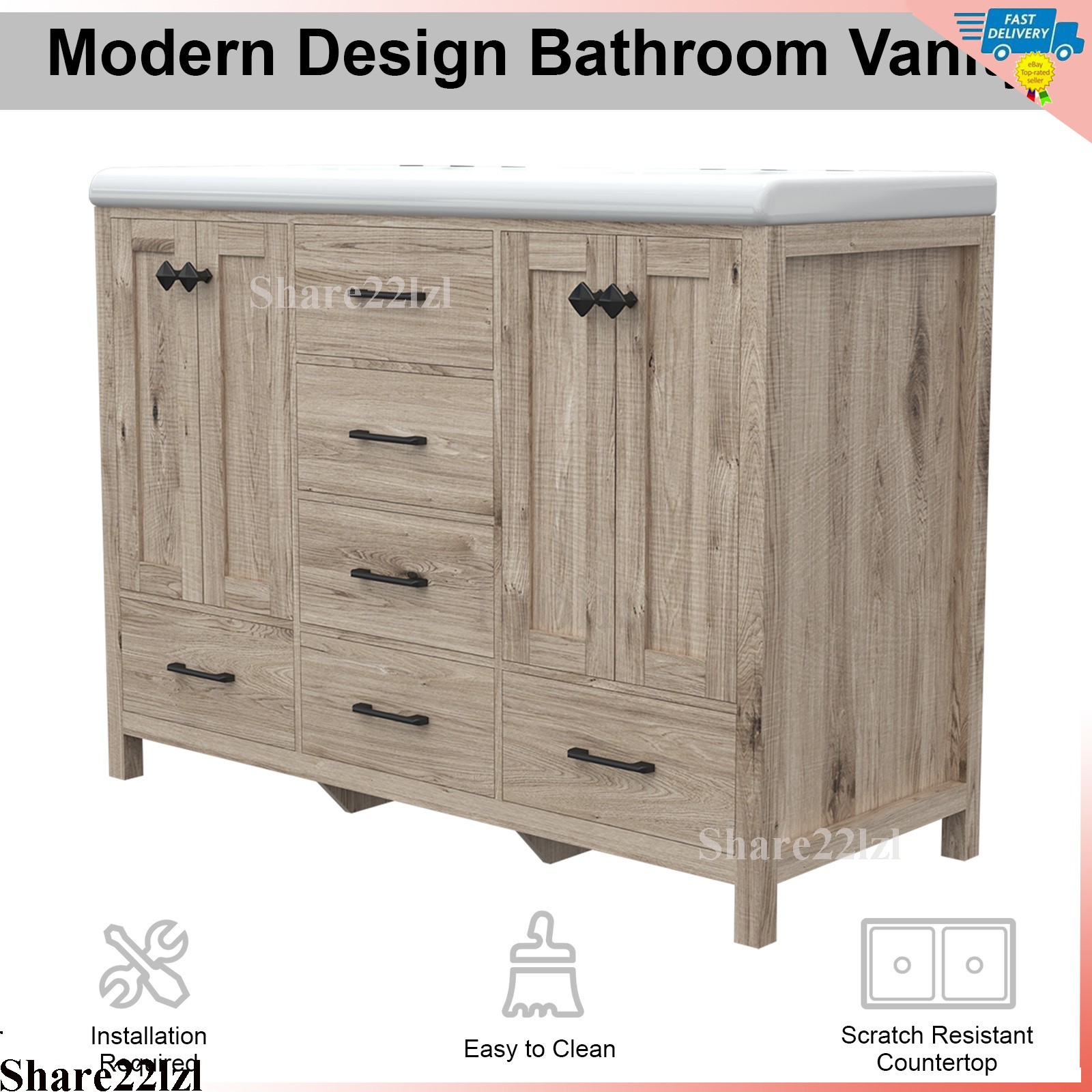 47″ Bathroom Vanity with Double Sink Combo Storage Cabinet w/ Doors and Drawers