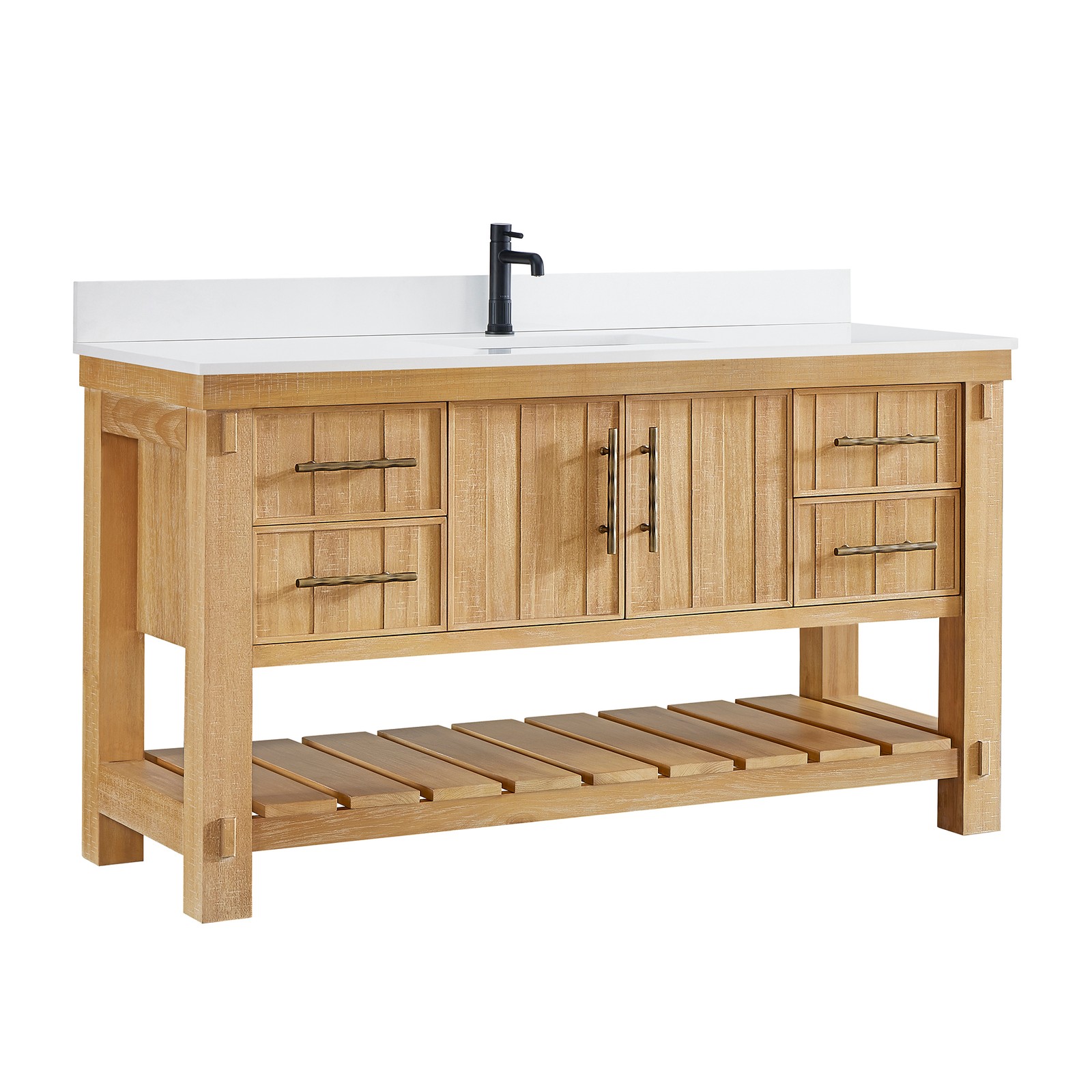 Paris 60″ Single Bath Vanity in Acacia Classic Grey with White Quartz Stone Top
