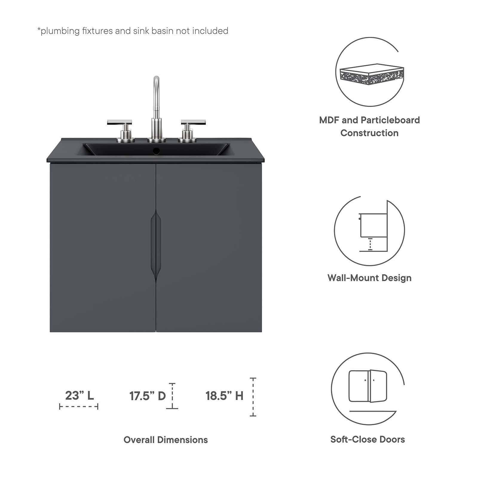 Modway Vitality 24″ Bathroom Vanity Cabinet (Sink Basin Not Included) in Gray