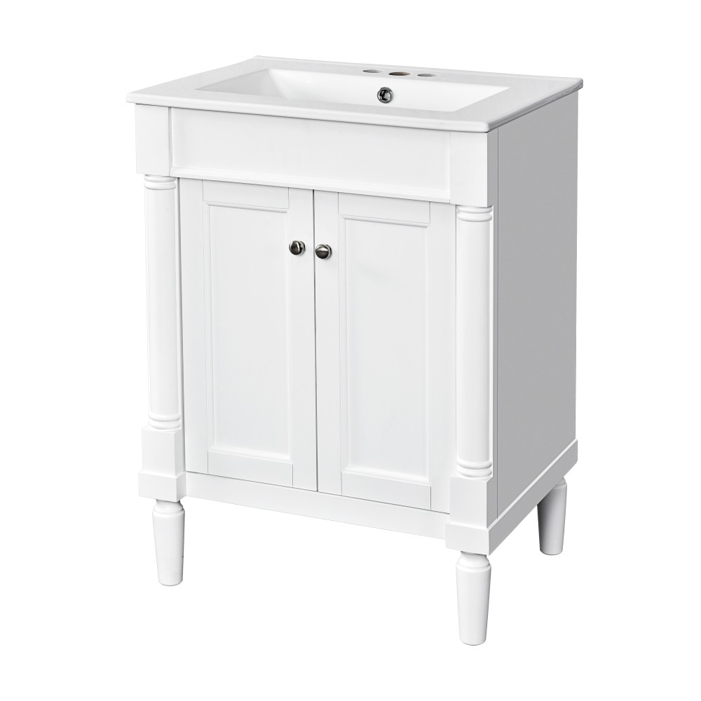 24” Bathroom Vanity with Top Sink, 2-Tier Modern Bathroom Storage Cabinet