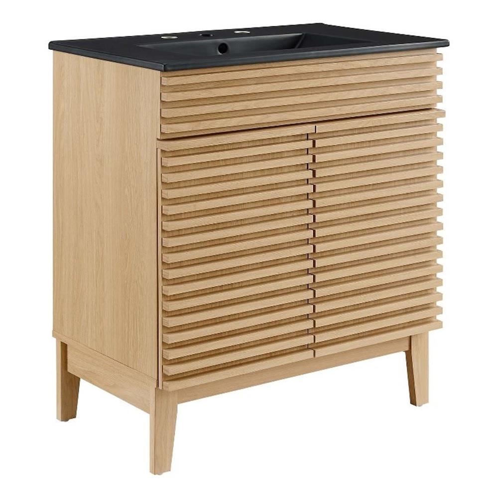 Modway Render 30″ Particleboard and Laminate Bathroom Vanity in Oak/Black