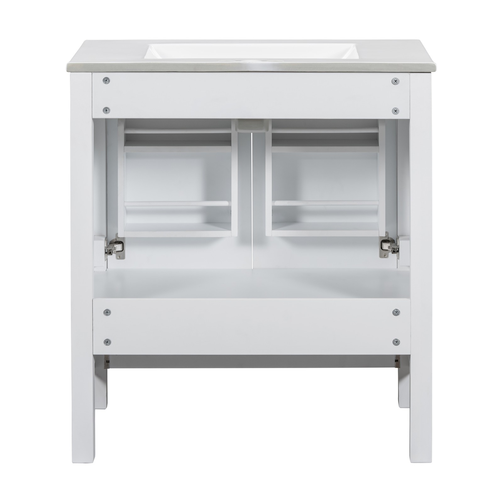 30″ White Bathroom Vanity with Single Sink & Soft Close Doors