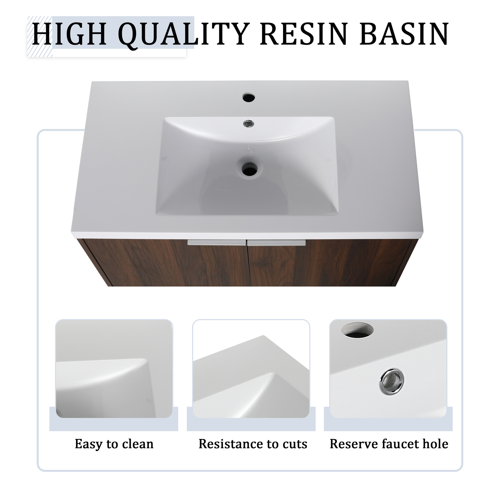 84″ Wall Mounted Bathroom Vanity Sink W/Resin Sink Basin and Small Side Cabinets