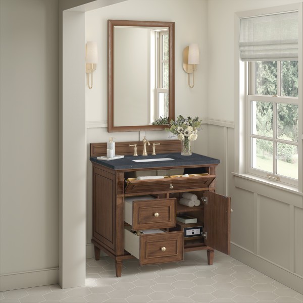 36″ James Martin Lorelai 424-V36-WLT-3CSP Vanity Cabinet Charcoal Soapstone Top