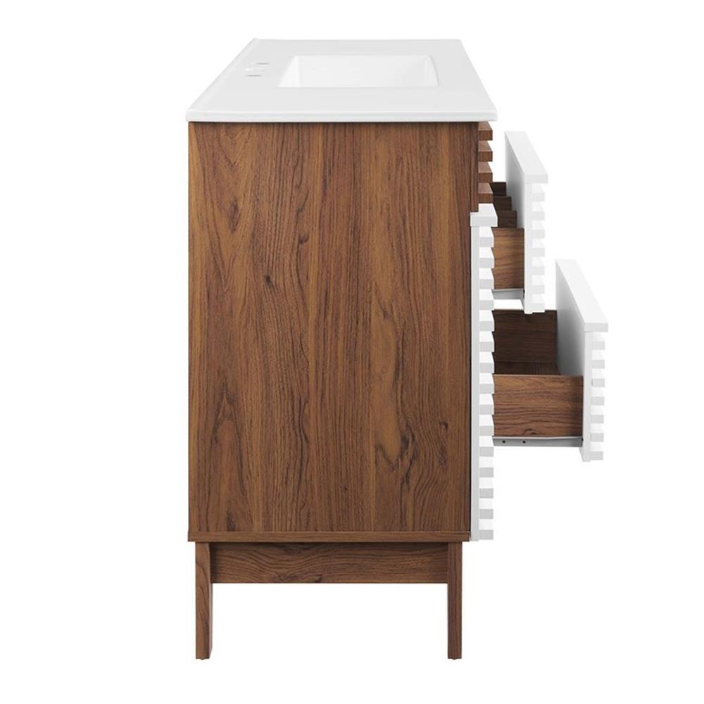 Modway Render 48″ Plastic and Wood Single Sink Bathroom Vanity in White/Walnut