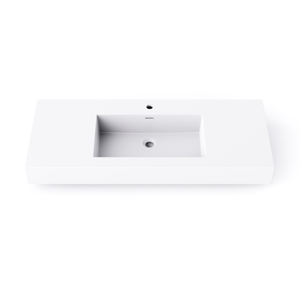 47.2”Wall-Mount Stone Resin Bathroom Sink Rectangular Vessel Sinks for Bathroom