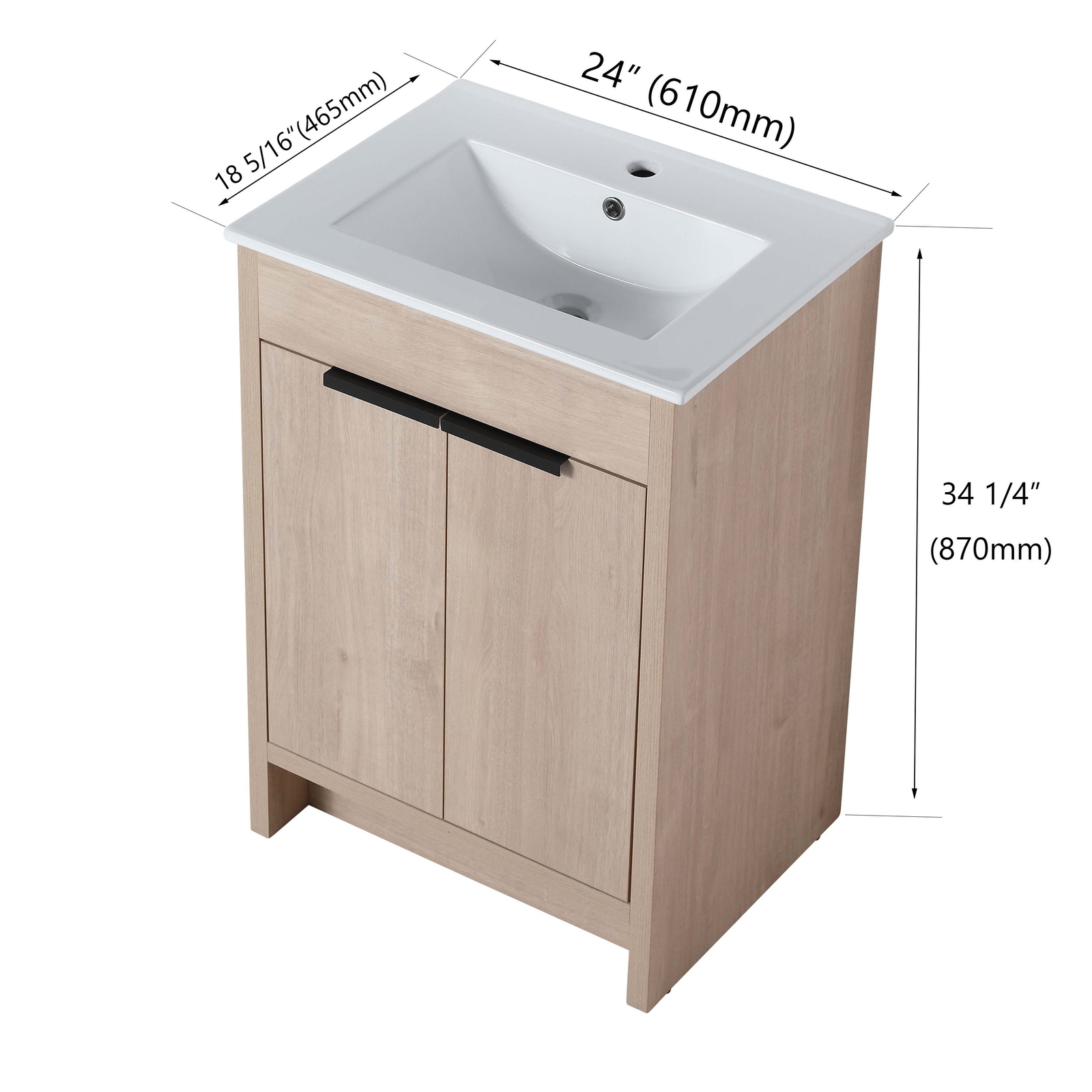 24” Freestanding Bathroom Vanity w/ White Ceramic Sink & 2 Soft Close Doors Oak