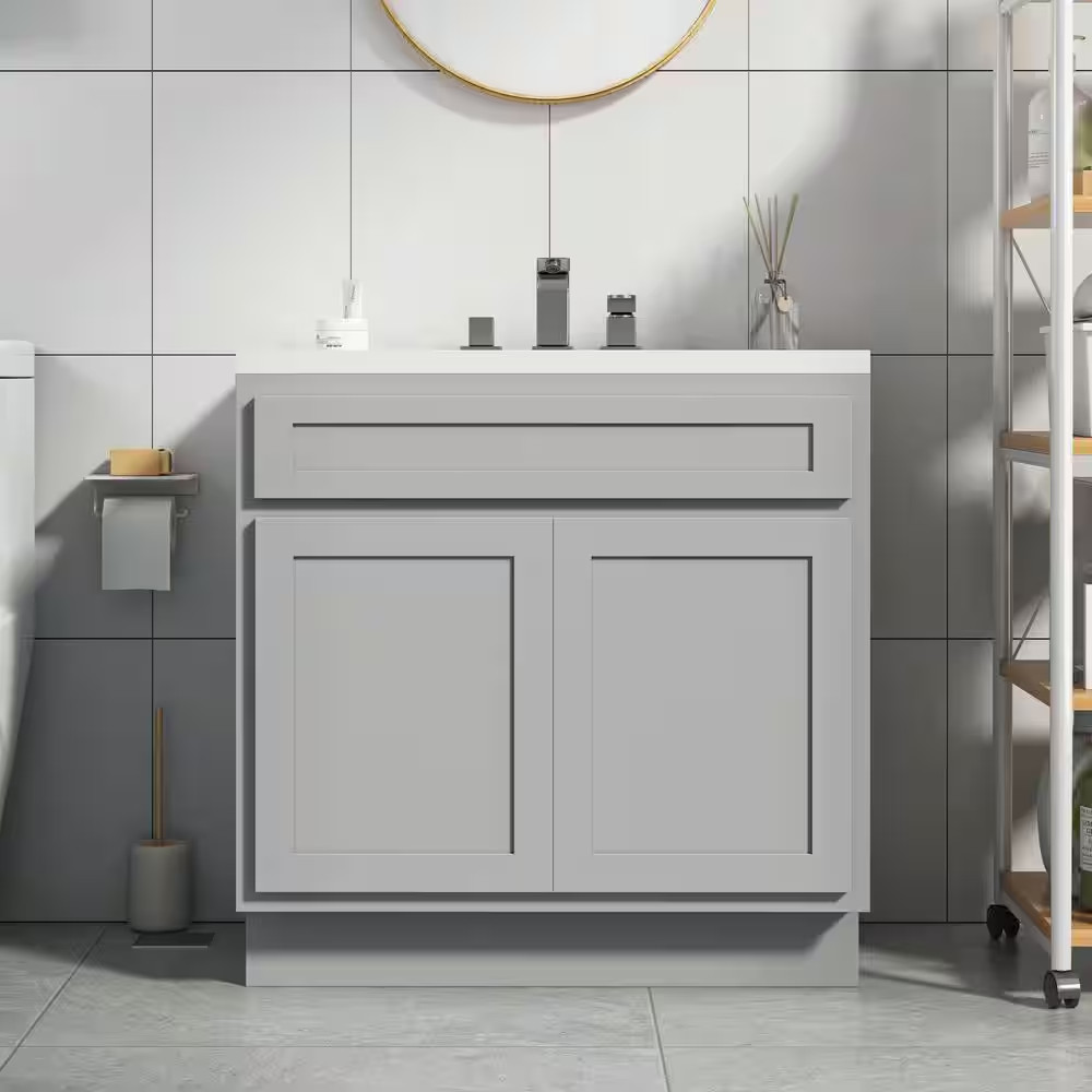 36 In. W X 21 In. D X 32.5 In. H 2-Doors Bath Vanity Cabinet Only in Gray (Unass
