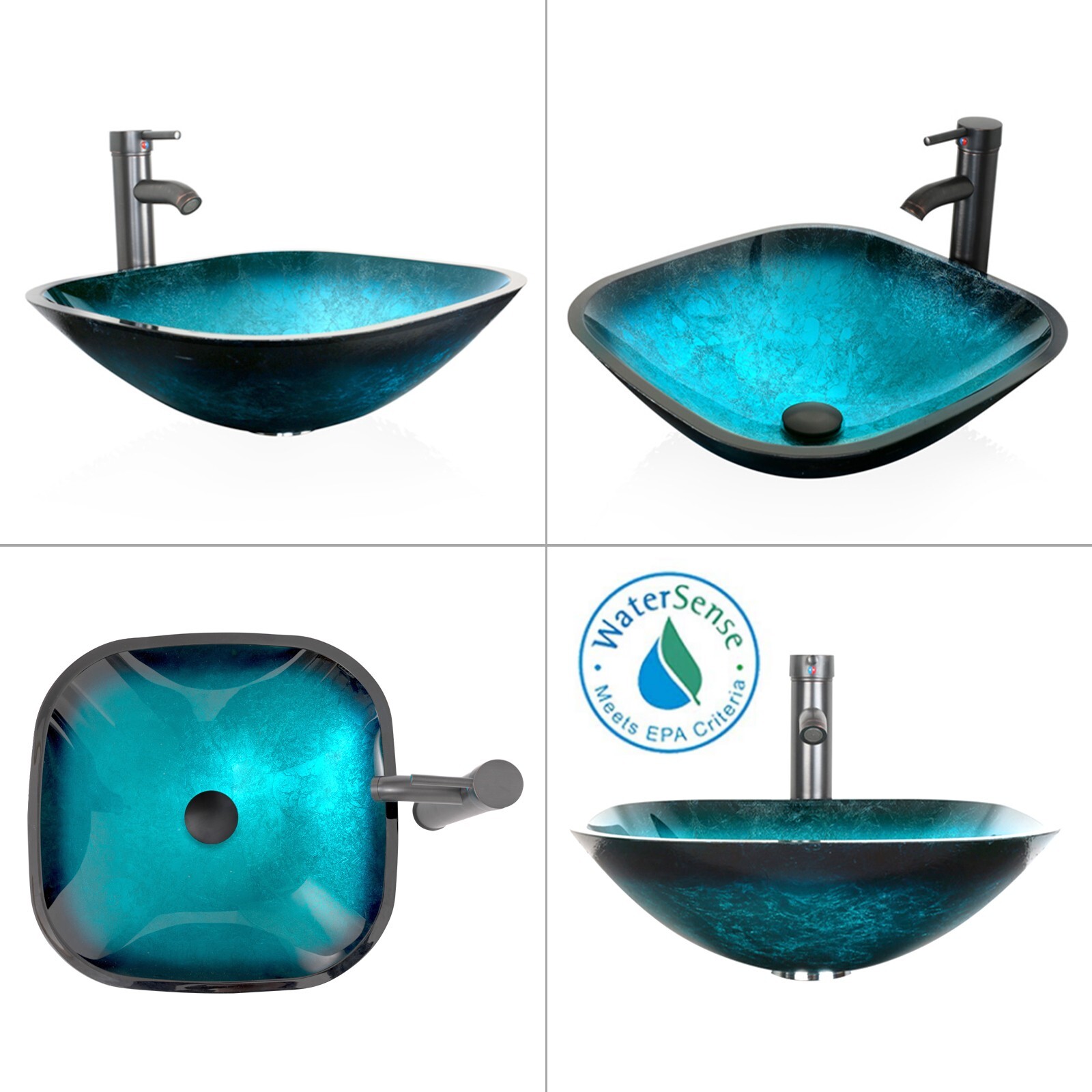 24″ Gray Bathroom Vanity Set Tempered Glass Vessel Sink Faucet Combo No Mirror
