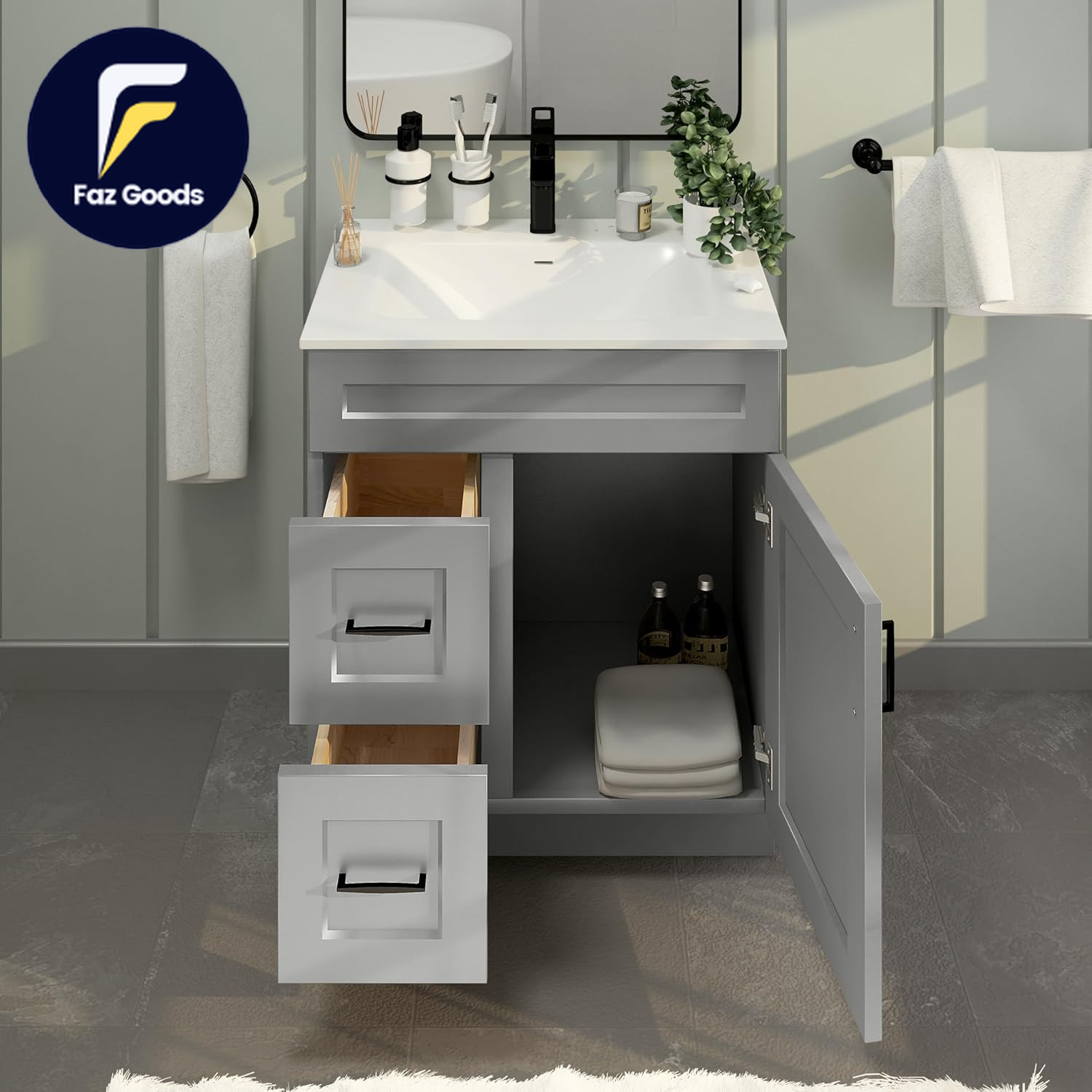 30″ Sink Base Bathroom Vanity with Drawer Light Grey Shaker