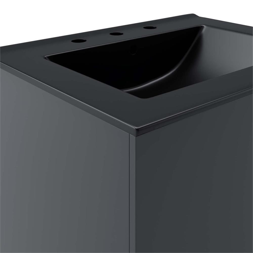 Pemberly Row 23″ Modern Wood/Ceramic Bathroom Vanity in Gray/Black