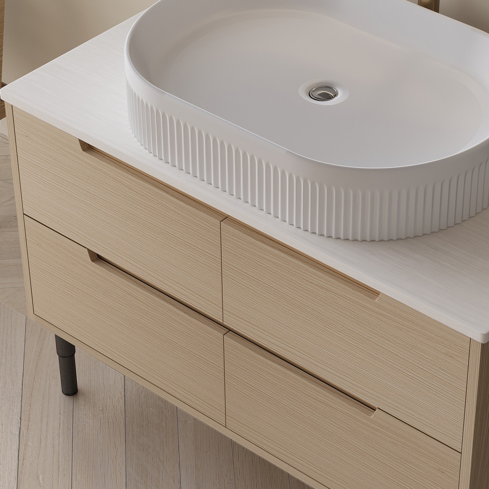 36″ Bathroom Vanity, Freestanding or Wall Mounted with Ceramic Integrated Sink