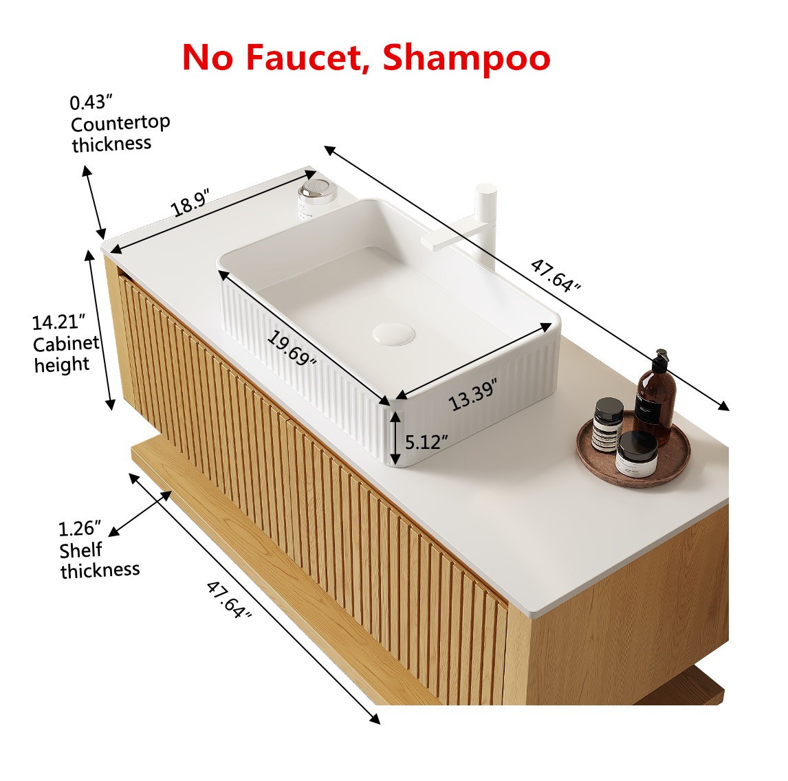 48″ Wall Mounted Floating Bathroom Vanity w/Sink, Drawer Vanity Cabinet, Shelf
