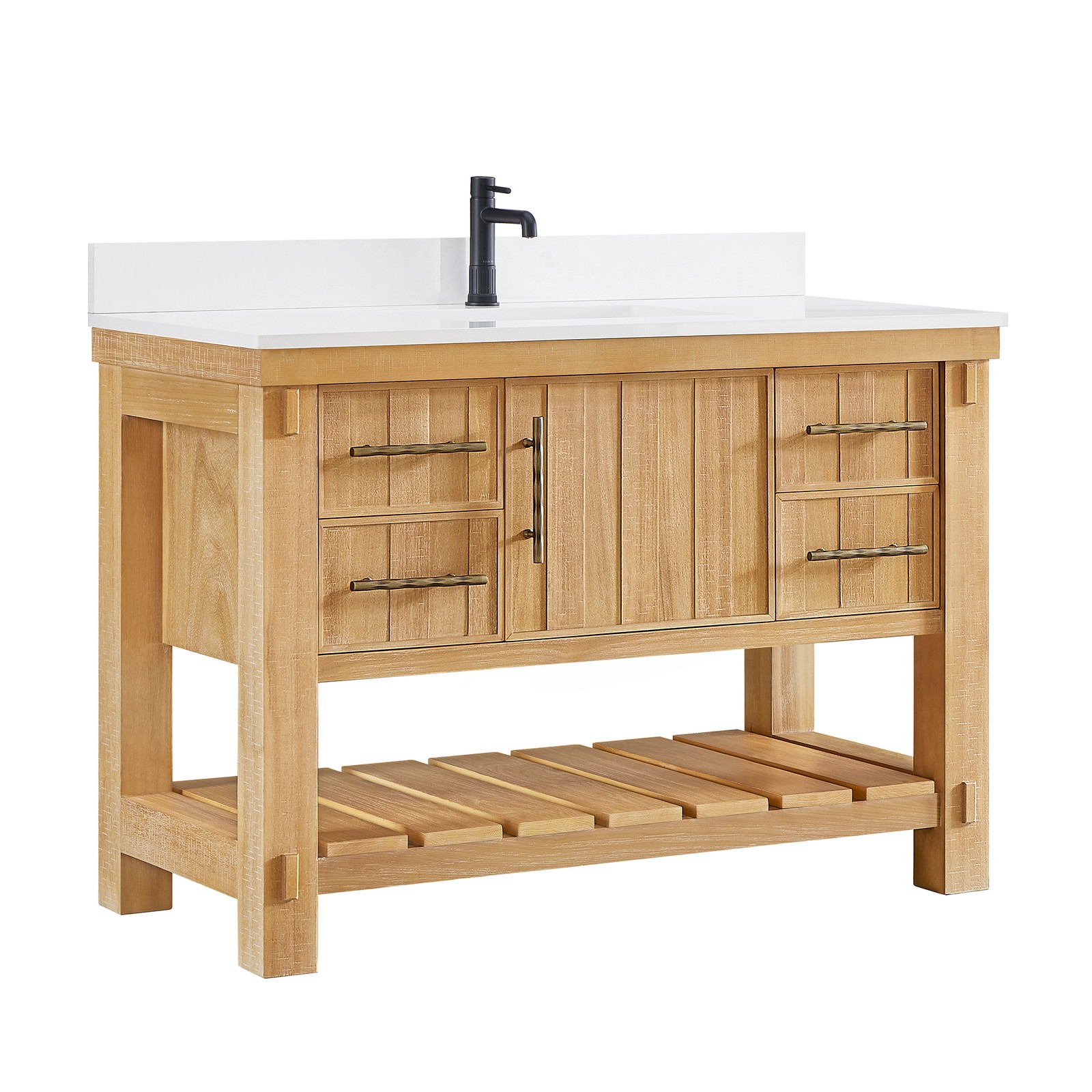 Paris 48″ Single Bath Vanity in Acacia Classic Grey with White Quartz Stone Top