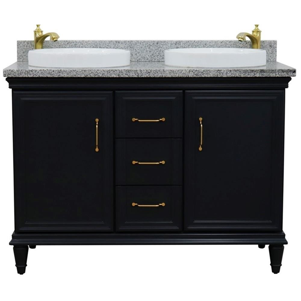 49 in. Double Wooden Vanity Dark Gray with Gray Granite Round Sink