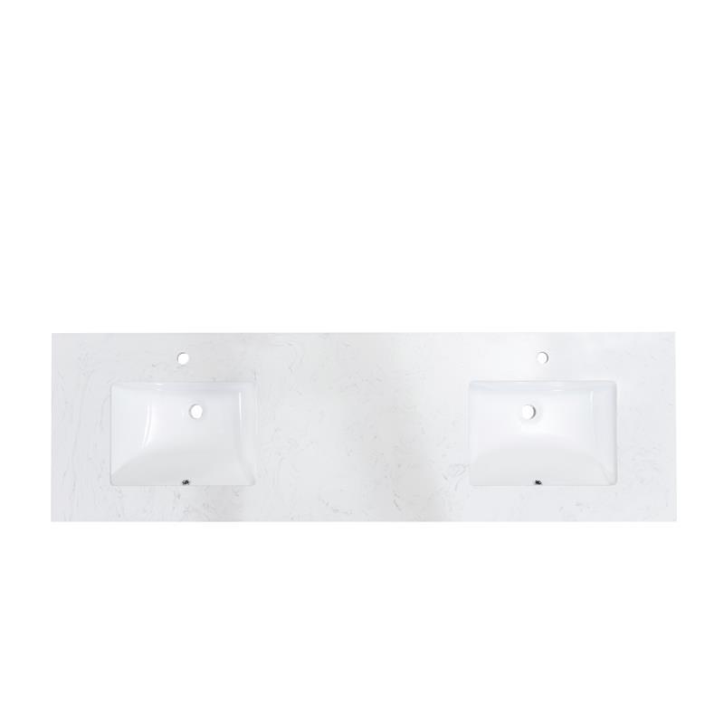 73 in. Composite Stone Double Basin Vanity Top in White with White Basins
