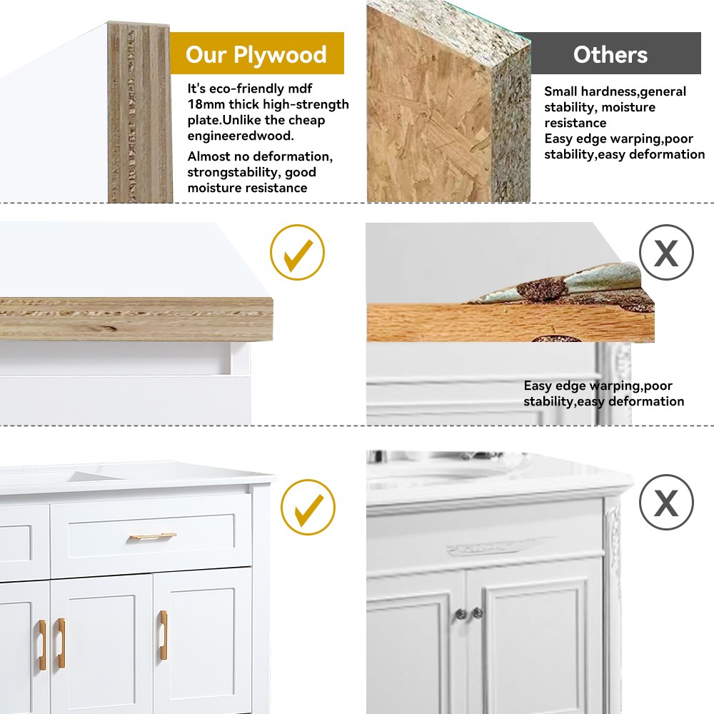 48 Inch White Bathroom Vanity with Resin Sink and Storage Cabinet