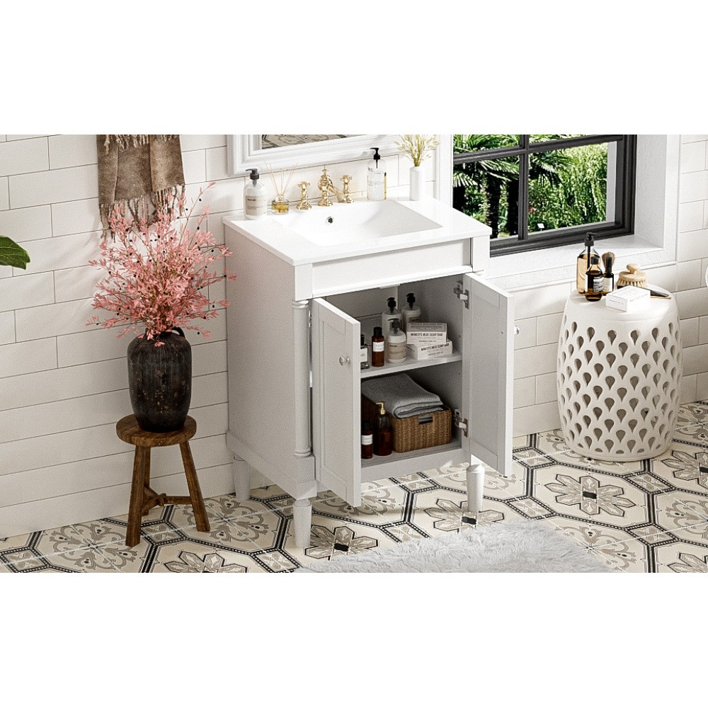 24” Bathroom Vanity with Top Sink, 2-Tier Modern Bathroom Storage Cabinet