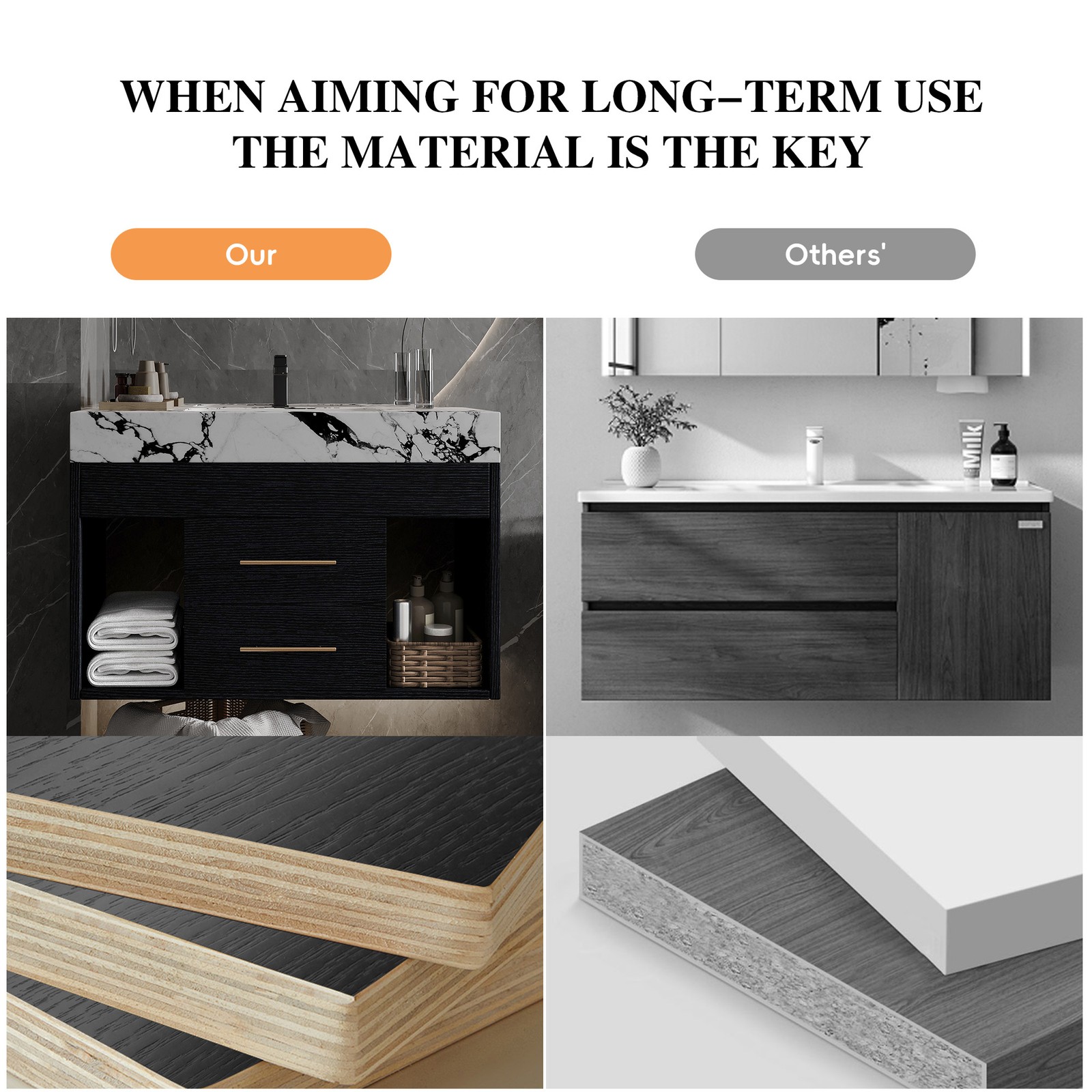 29.9″ Floating Vanity with Sintered Stone Top & Ceramic Sink