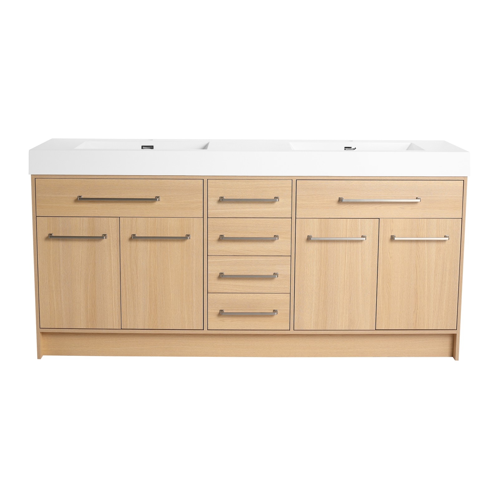 72 in Plywood Bathroom Vanity Freestanding W/Double Resin Sink+4 Doors 6 Drawers