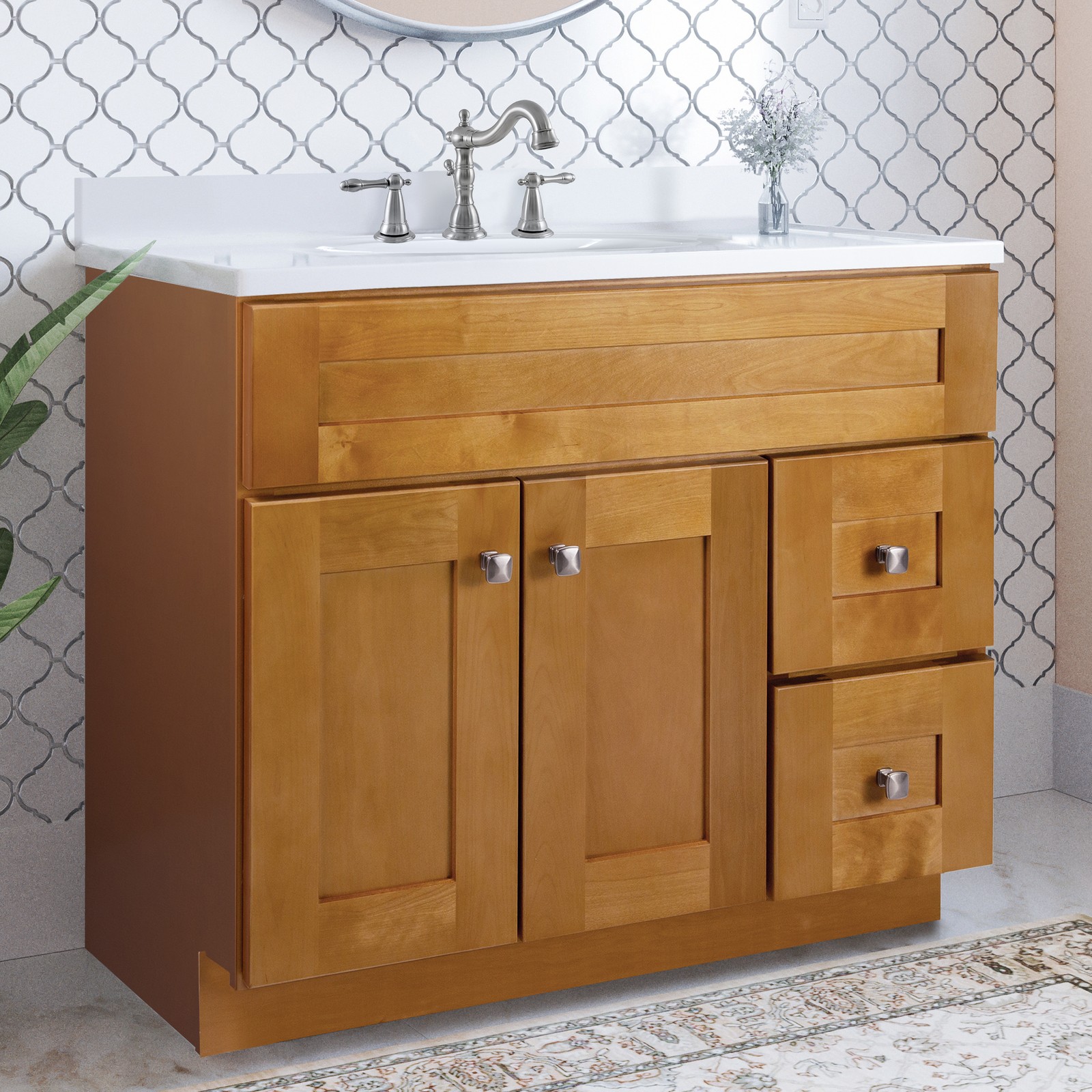 Brookings 37 in. Wood Vanity in Birch with Widespread White Top Fully Assembled