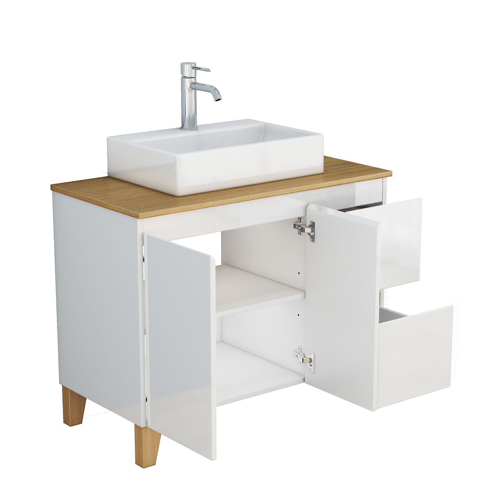 36 Inch Bathroom Vanity with Sink Combo, Glossy White, Solid Wood Top