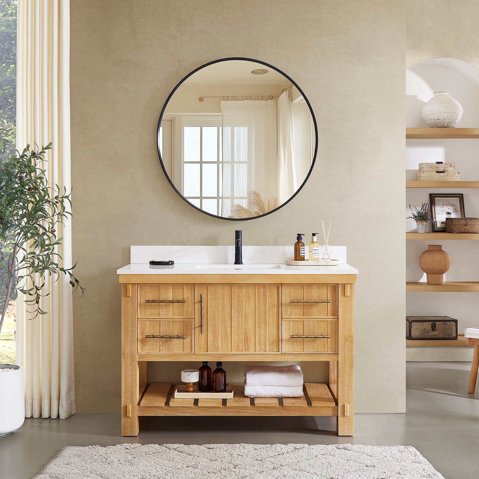 Paris 48″ Single Bath Vanity in Acacia Classic Grey with White Quartz Stone Top